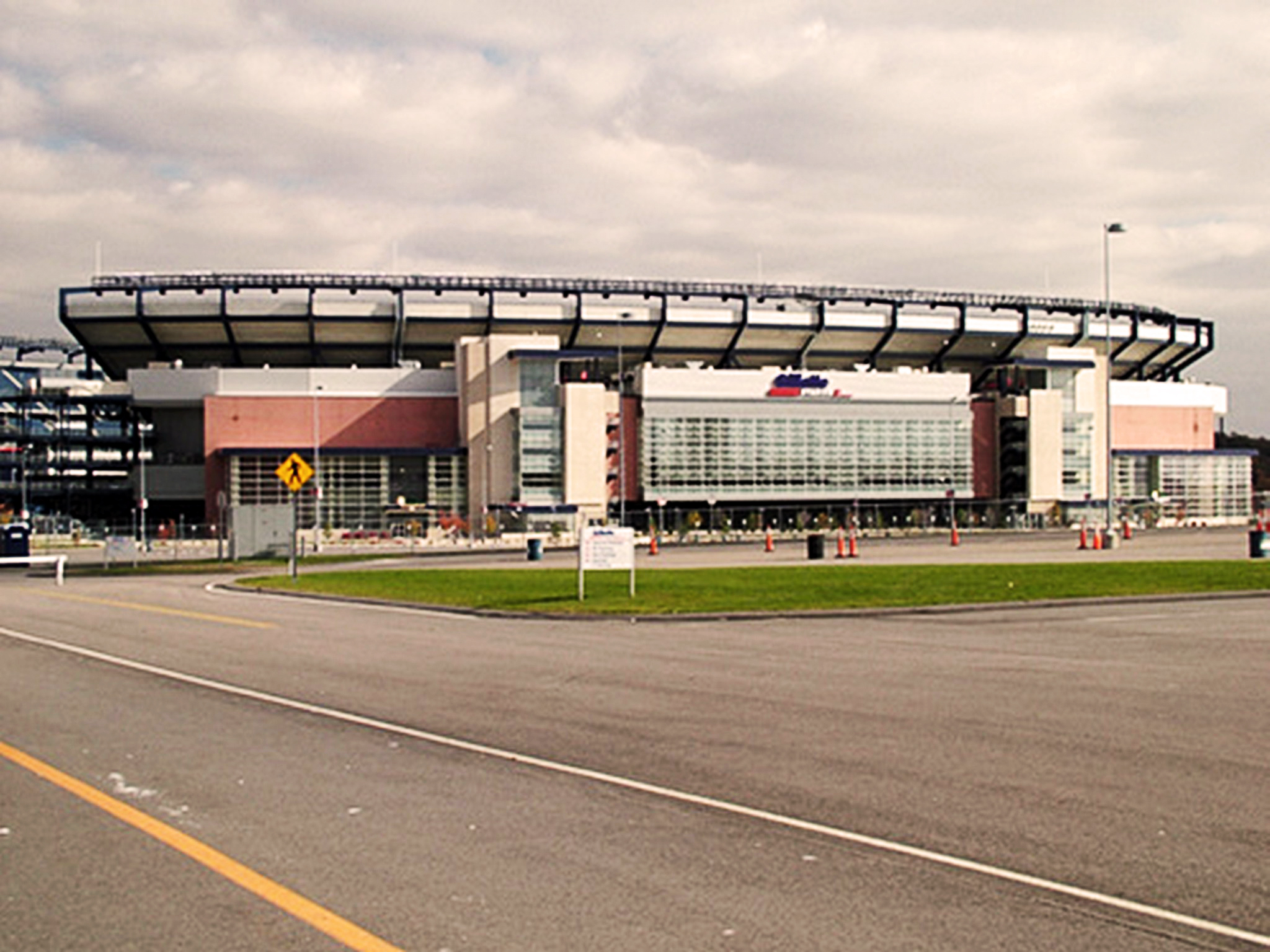 Gillette Stadium exterior in Foxborough before a major matchday