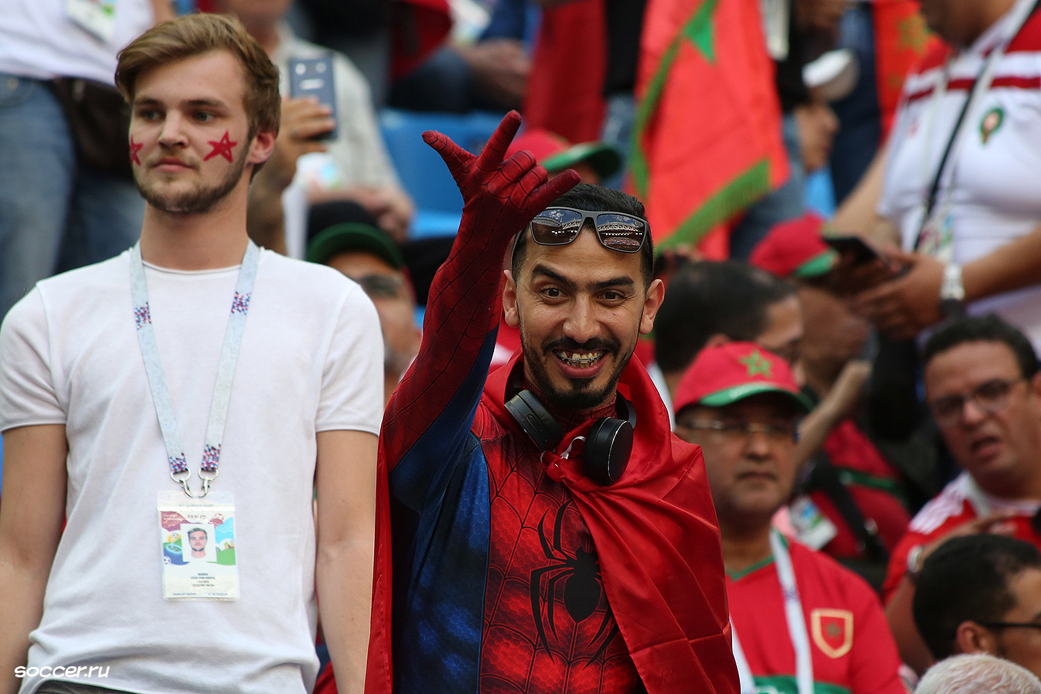 Morocco supporters in red during an international football match