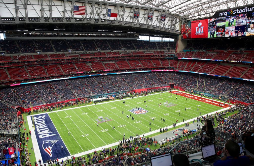 Exterior view of NRG Stadium in Houston on a major event day