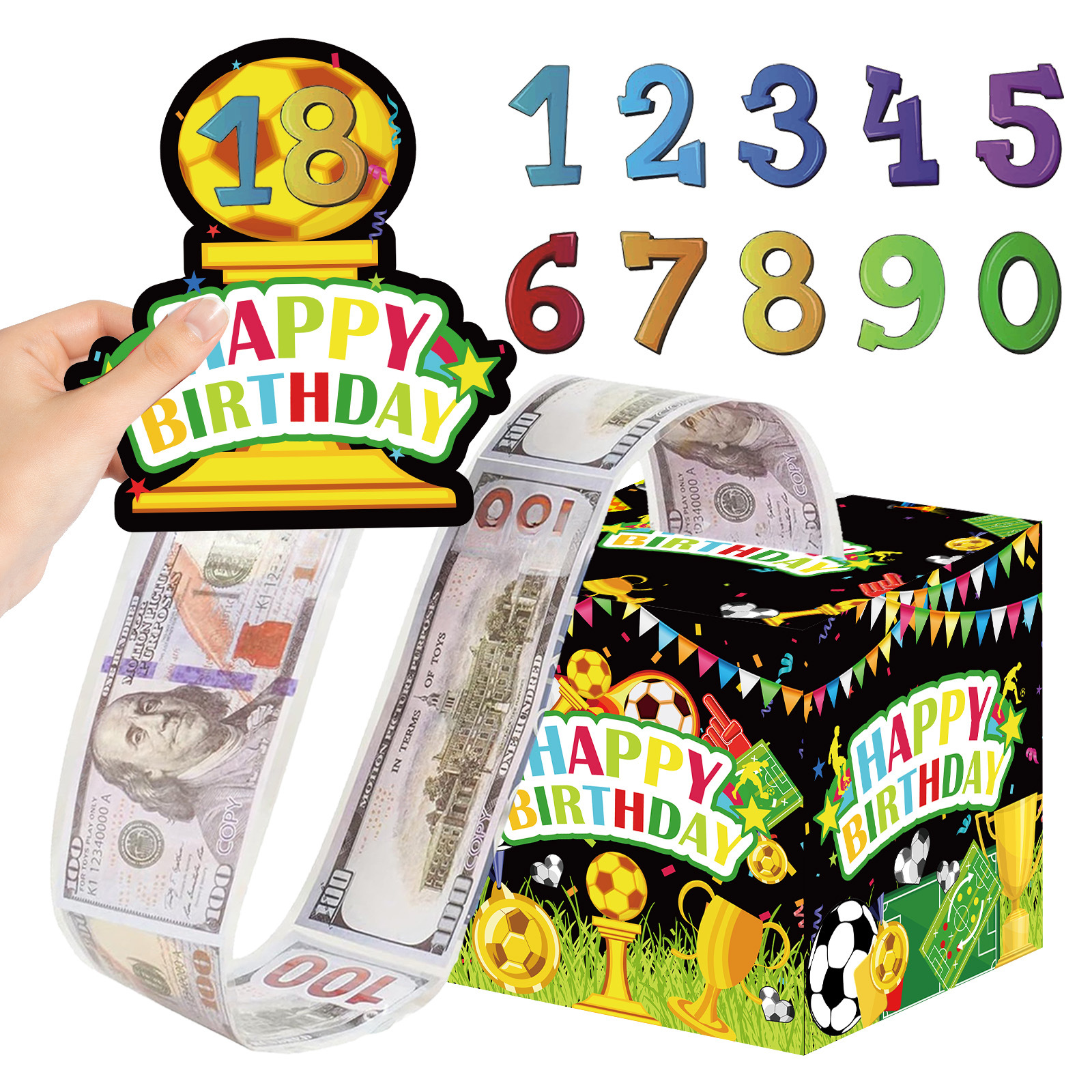 Football birthday pull box in black trophy theme
