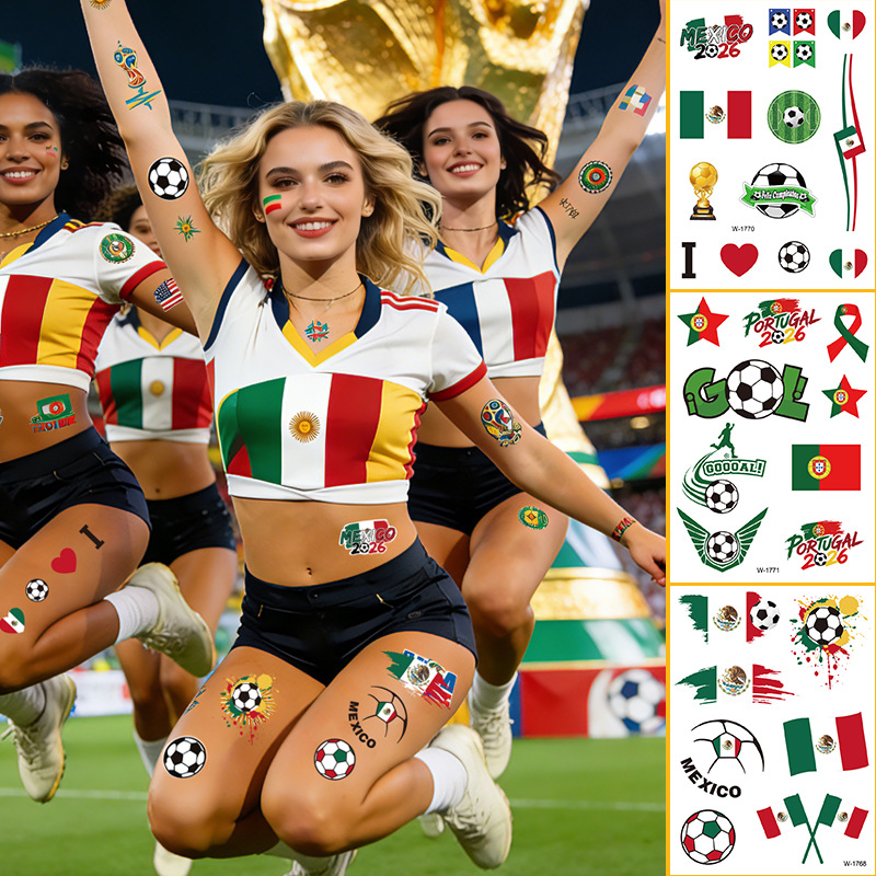 Fans wearing soccer temporary tattoos at a watch party