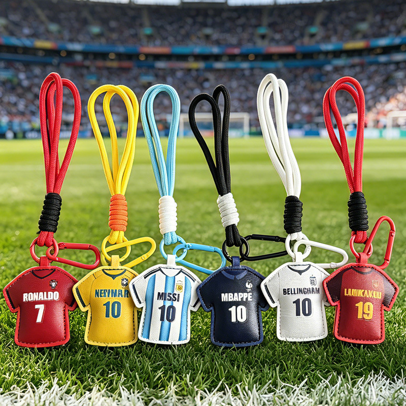 Faux leather jersey keychain charms in mixed number styles